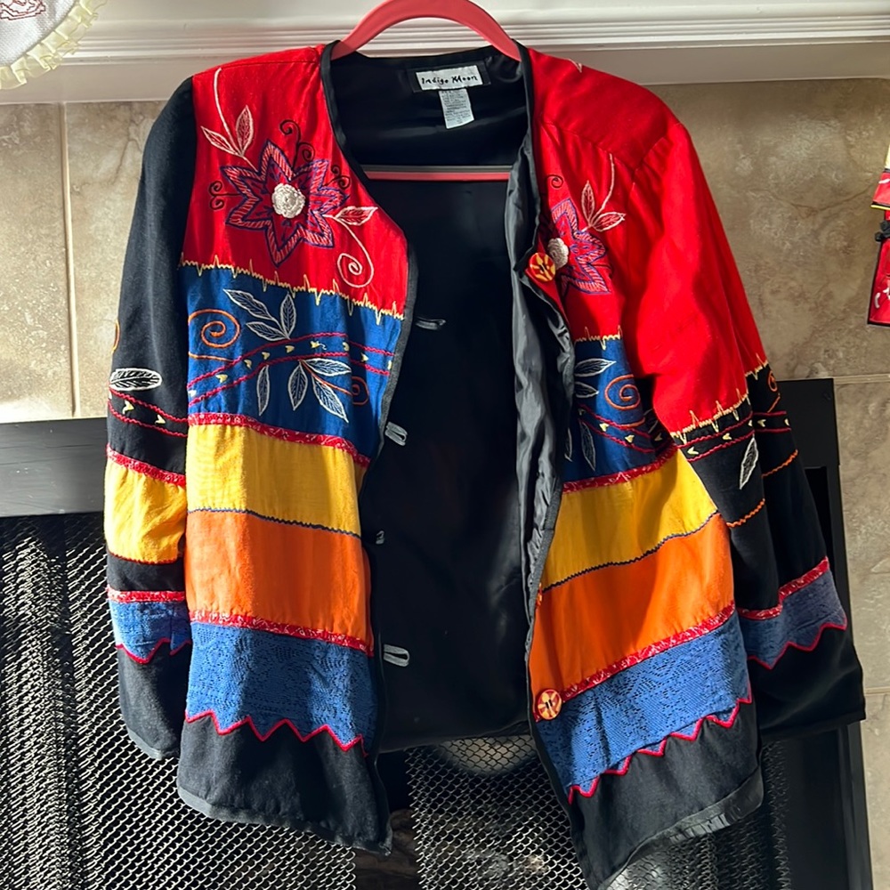 Funky little indigo moon patchwork jacket!